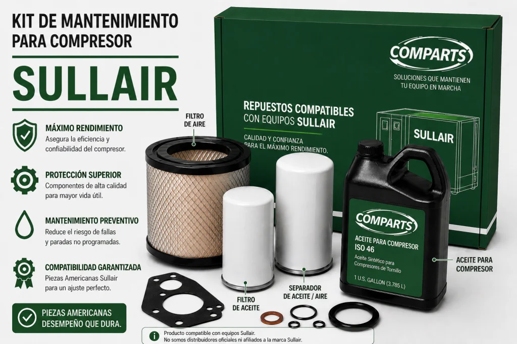 Kit mantenimiento compresor Sullair para servicio preventivo