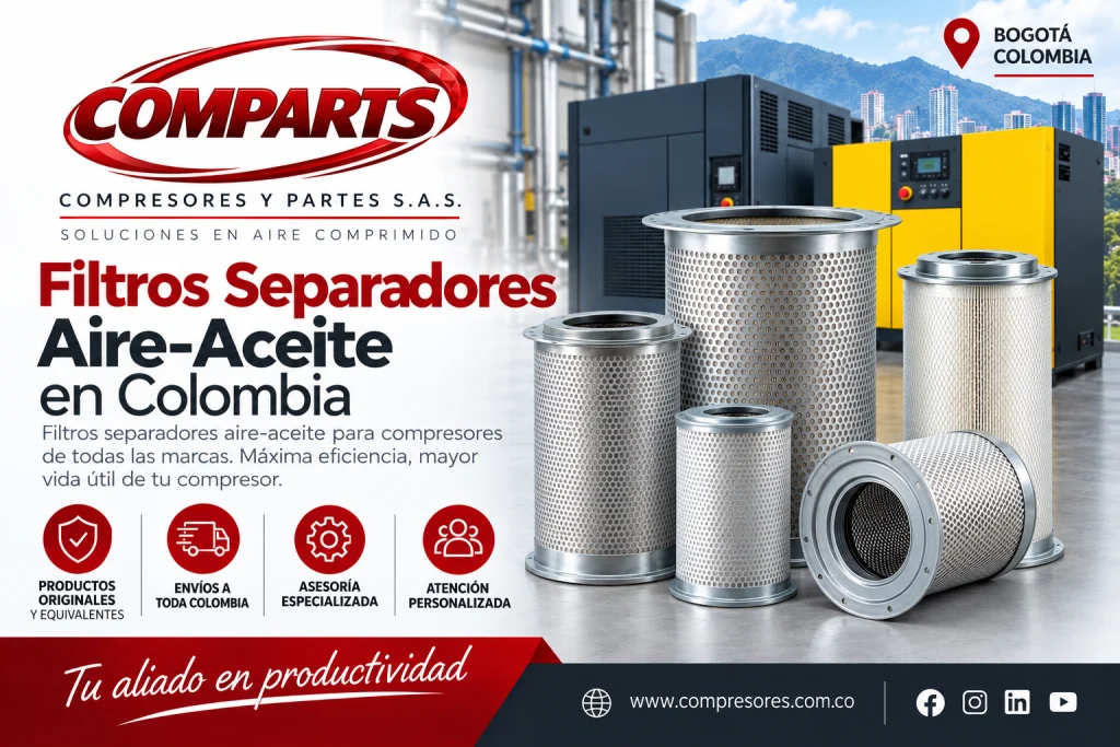Filtros separadores aire-aceite para compresores en Colombia